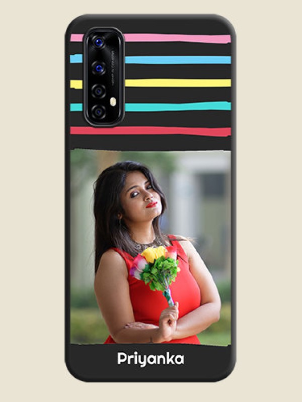 Custom Multicolor Lines with Image on Space Black Personalized Soft Matte Phone Covers - Realme Narzo 20 Pro