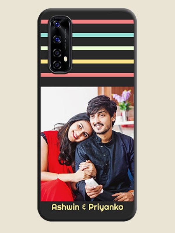 Custom Color Stripes with Photo and Text on Photo on Space Black Soft Matte Mobile Case - Realme Narzo 20 Pro