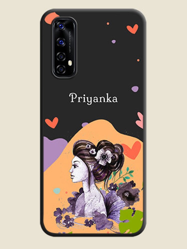 Custom Namecase For Her With Fancy Lady Image On Space Black Personalized Soft Matte Phone Covers -Realme Narzo 20 Pro