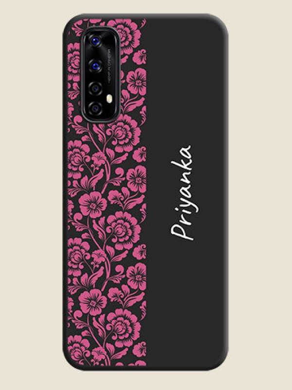 Custom Pink Floral Pattern Design With Custom Text On Space Black Personalized Soft Matte Phone Covers -Realme Narzo 20 Pro