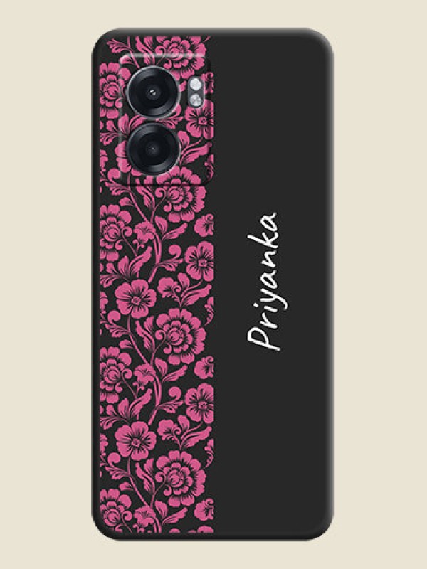 Custom Pink Floral Pattern Design With Custom Text On Space Black Personalized Soft Matte Phone Covers -Realme Narzo 50 5G