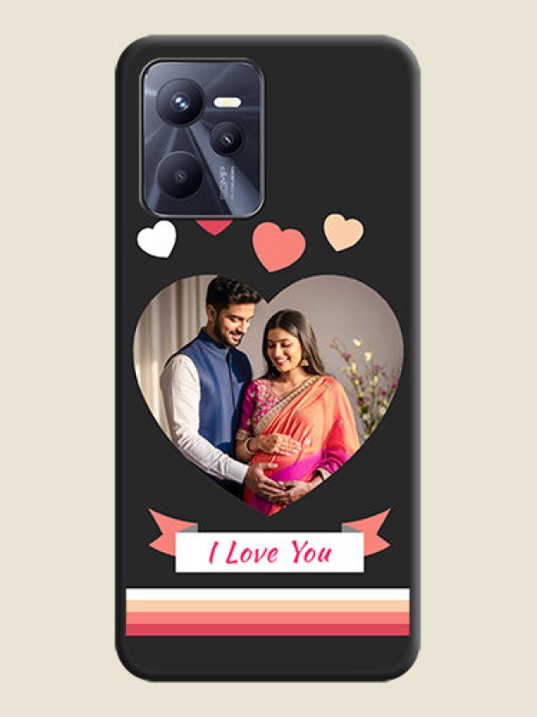 Custom Love Shaped Photo with Colorful Stripes on Personalised Space Black Soft Matte Cases - Realme Narzo 50A Prime
