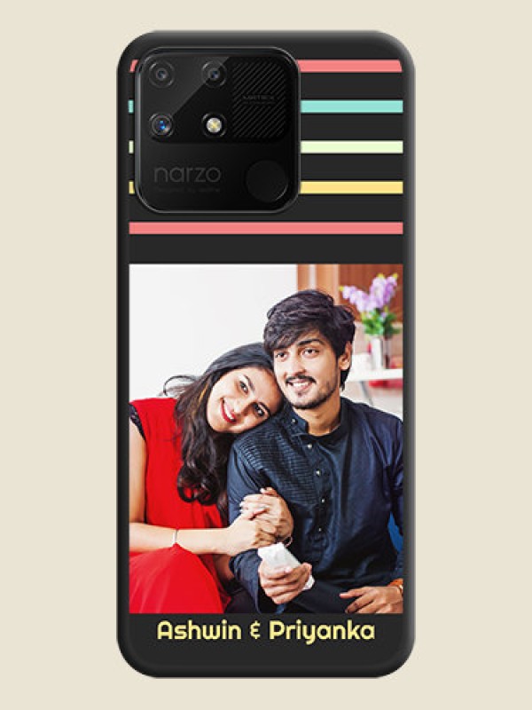 Custom Color Stripes with Photo and Text on Photo on Space Black Soft Matte Mobile Case - Realme Narzo 50A