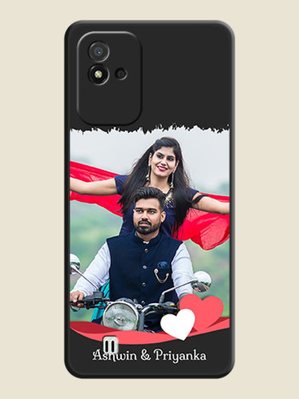 Custom Pin Color Love Shaped Ribbon Design with Text on Space Black Custom Soft Matte Phone Back Cover - Realme Narzo 50i