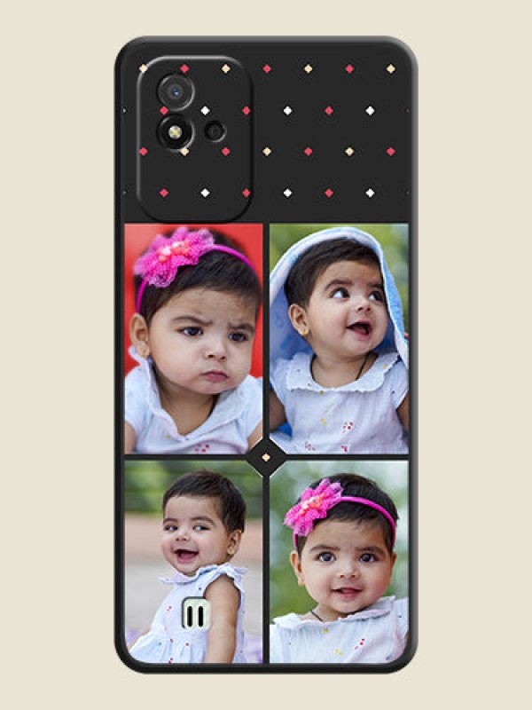 Custom Multicolor Dotted Pattern with 4 Image Holder on Space Black Custom Soft Matte Phone Cases - Realme Narzo 50i