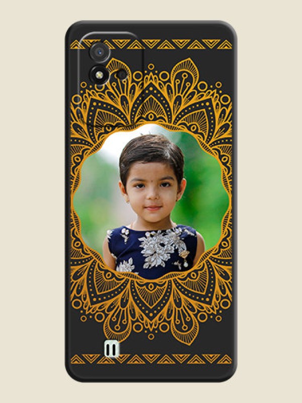 Custom Round Image with Floral Design on Photo on Space Black Soft Matte Mobile Cover - Realme Narzo 50i