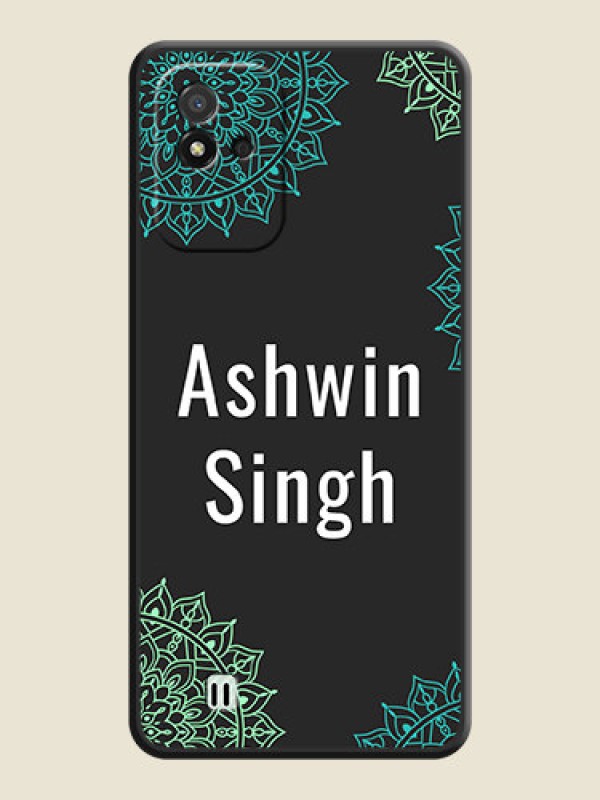 Custom Your Name with Floral Design on Space Black Custom Soft Matte Back Cover - Realme Narzo 50i