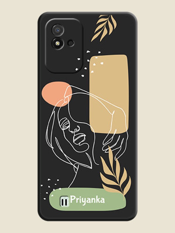 Custom Custom Text With Line Art Of Women & Leaves Design On Space Black Personalized Soft Matte Phone Covers -Realme Narzo 50I