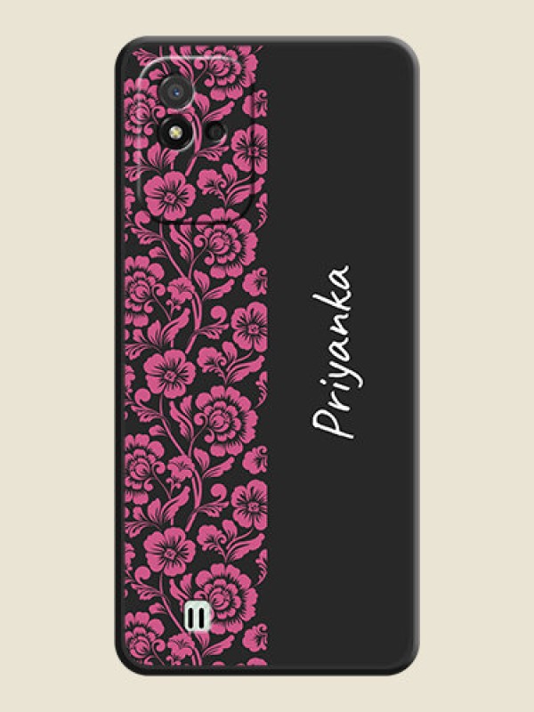 Custom Pink Floral Pattern Design With Custom Text On Space Black Personalized Soft Matte Phone Covers -Realme Narzo 50I