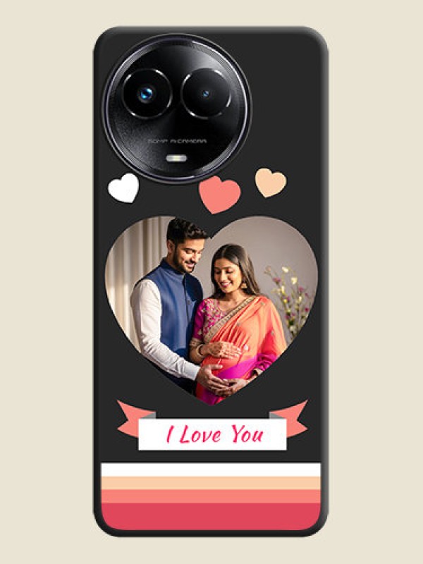 Custom Love Shaped Photo with Colorful Stripes On Space Black Custom Soft Matte Mobile Back Cover - Narzo 60X 5G