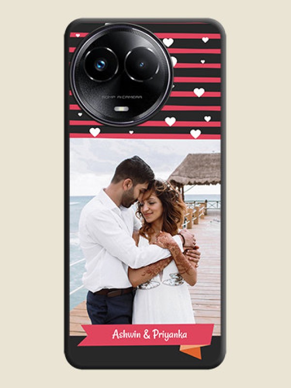 Custom White Color Love Symbols with Pink Lines Pattern On Space Black Custom Soft Matte Mobile Back Cover - Narzo 60X 5G