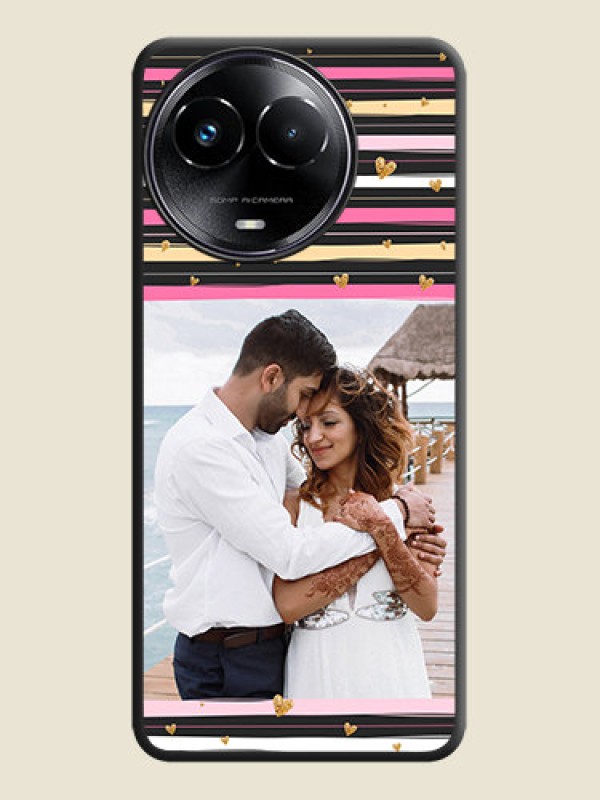 Custom Multicolor Lines and Golden Love Symbols Design on Photo On Space Black Custom Soft Matte Mobile Back Cover - Narzo 60X 5G