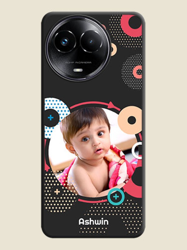 Custom Multicoloured Round Image On Space Black Custom Soft Matte Mobile Back Cover - Narzo 60X 5G