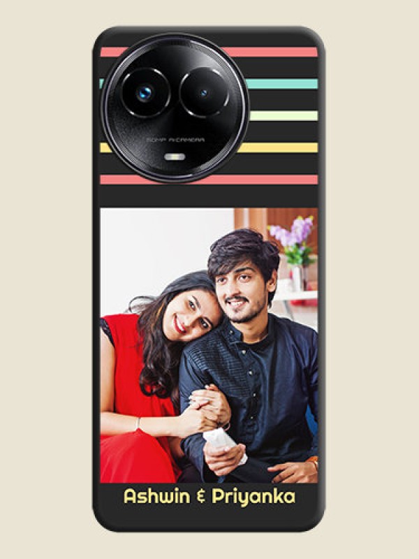 Custom Color Stripes with Photo and Text on Photo  On Space Black Custom Soft Matte Mobile Back Cover - Narzo 60X 5G