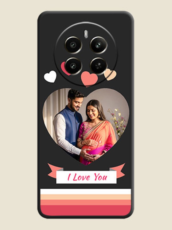 Custom Love Shaped Photo with Colorful Stripes on Personalised Space Black Soft Matte Cases - Narzo 70 Pro 5G