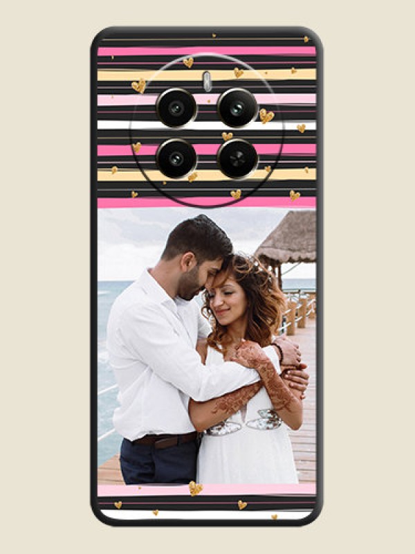 Custom Multicolor Lines and Golden Love Symbols Design - Photo on Space Black Soft Matte Mobile Cover - Narzo 70 Pro 5G