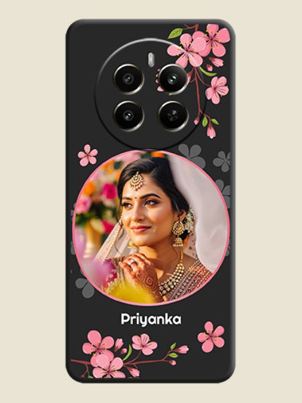 Custom Round Image with Pink Color Floral Design - Photo on Space Black Soft Matte Back Cover - Narzo 70 Pro 5G