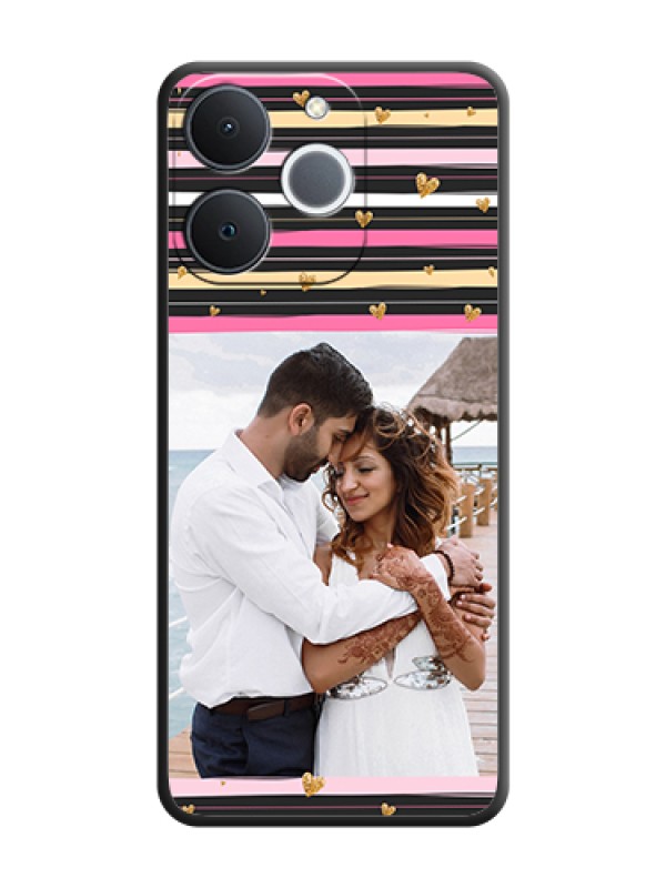 Custom Multicolor Lines and Golden Love Symbols Design on Photo On Space Black Custom Soft Matte Mobile Back Cover - Realme Narzo 80 Lite 4G