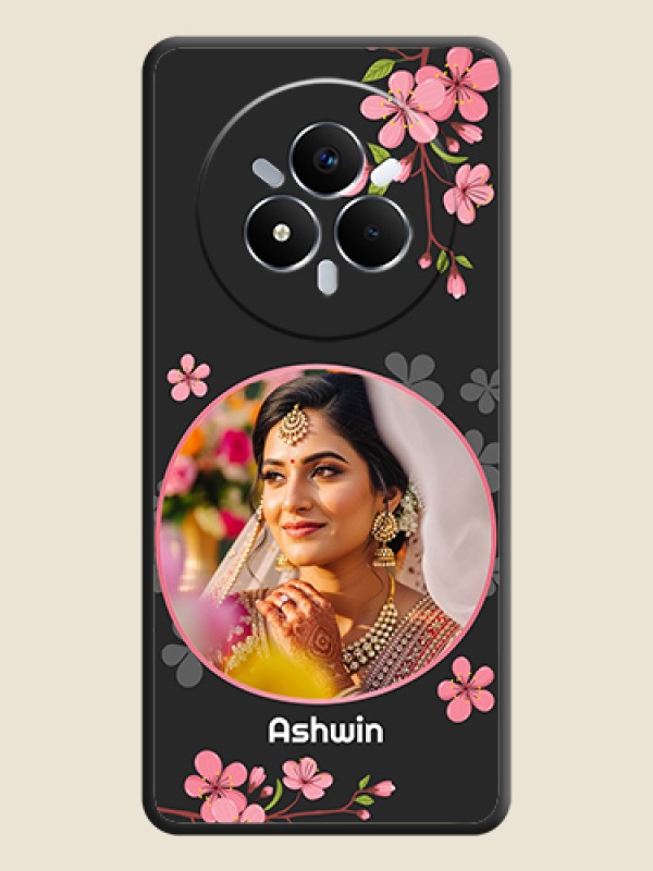 Custom Round Image with Pink Color Floral Design on Photo On Space Black Custom Soft Matte Mobile Back Cover - Realme Narzo 80 Pro 5G