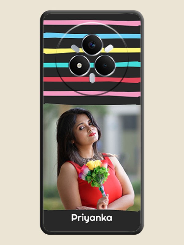 Custom Multicolor Lines with Image On Space Black Custom Soft Matte Mobile Back Cover - Realme Narzo 80 Pro 5G