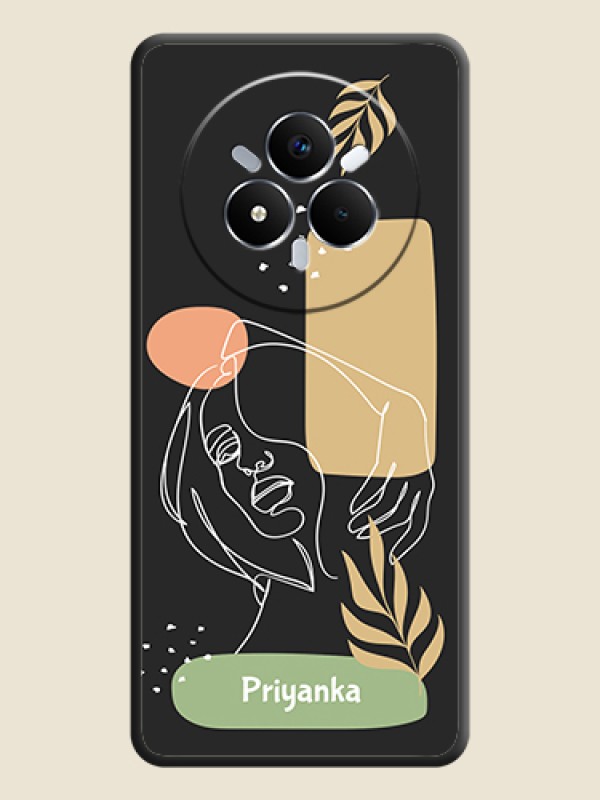 Custom Custom Text With Line Art Of Women & Leaves Design On Space Black Custom Soft Matte Mobile Back Cover - Realme Narzo 80 Pro 5G