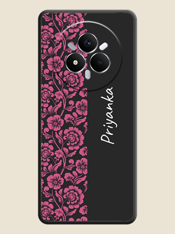 Custom Pink Floral Pattern Design With Custom Text On Space Black Custom Soft Matte Mobile Back Cover - Realme Narzo 80 Pro 5G