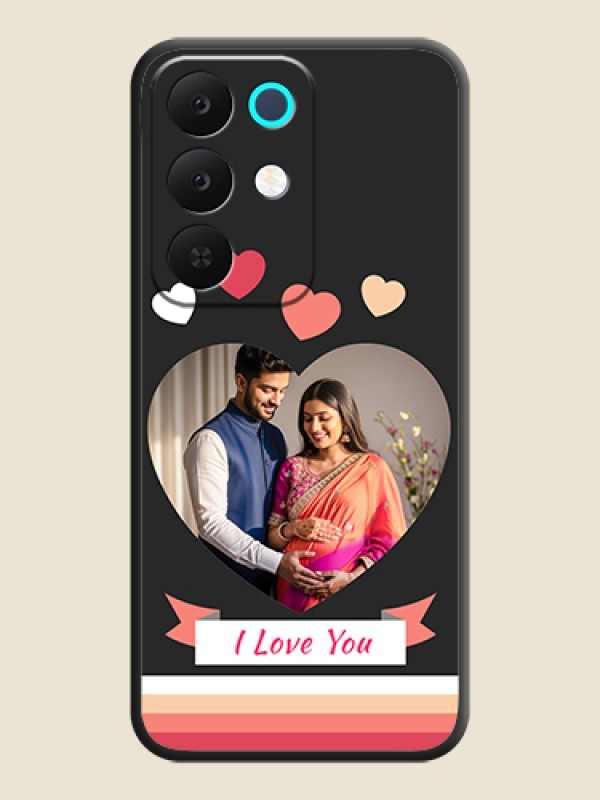 Custom Love Shaped Photo with Colorful Stripes On Space Black Custom Soft Matte Mobile Back Cover - Realme Narzo 90 5G