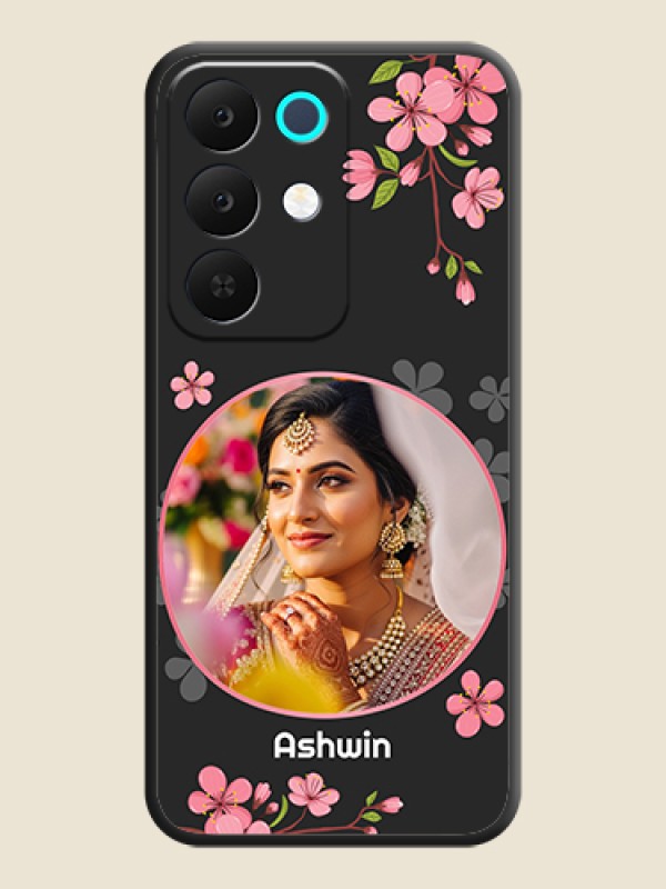 Custom Round Image with Pink Color Floral Design on Photo On Space Black Custom Soft Matte Mobile Back Cover - Realme Narzo 90 5G
