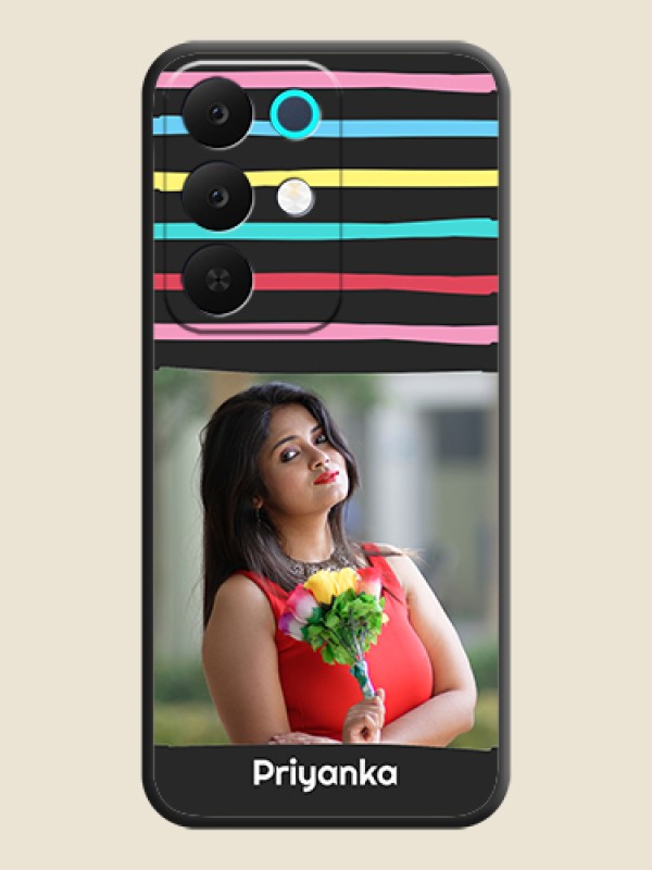 Custom Multicolor Lines with Image On Space Black Custom Soft Matte Mobile Back Cover - Realme Narzo 90 5G
