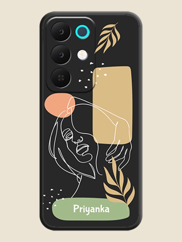 Custom Custom Text With Line Art Of Women & Leaves Design On Space Black Custom Soft Matte Mobile Back Cover - Realme Narzo 90 5G