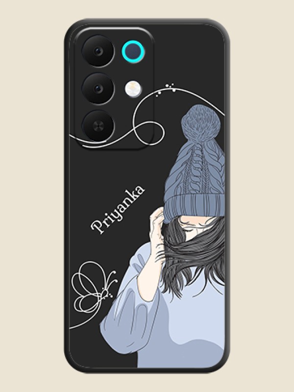 Custom Girl With Blue Winter Outfiit Custom Text Design On Space Black Custom Soft Matte Mobile Back Cover - Realme Narzo 90 5G
