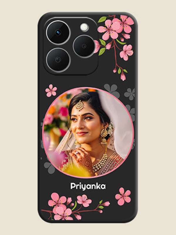 Custom Round Image with Pink Color Floral Design on Photo On Space Black Custom Soft Matte Mobile Back Cover - Realme Narzo 90x 5G