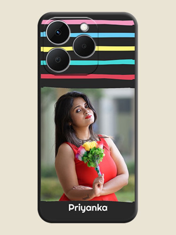 Custom Multicolor Lines with Image On Space Black Custom Soft Matte Mobile Back Cover - Realme Narzo 90x 5G