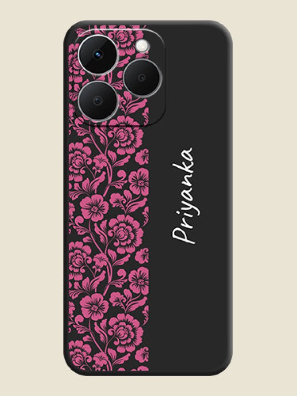 Custom Pink Floral Pattern Design With Custom Text On Space Black Custom Soft Matte Mobile Back Cover - Realme Narzo 90x 5G