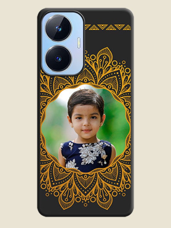 Custom Round Image with Floral Design on Photo on Space Black Soft Matte Mobile Cover - Realme Narzo N55