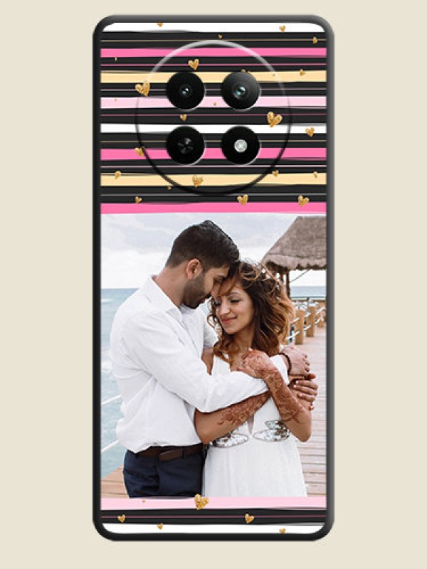 Custom Multicolor Lines and Golden Love Symbols Design - Photo on Space Black Soft Matte Mobile Cover - Realme Narzo N65 5G