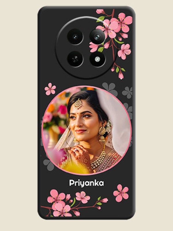 Custom Round Image with Pink Color Floral Design - Photo on Space Black Soft Matte Back Cover - Realme Narzo N65 5G