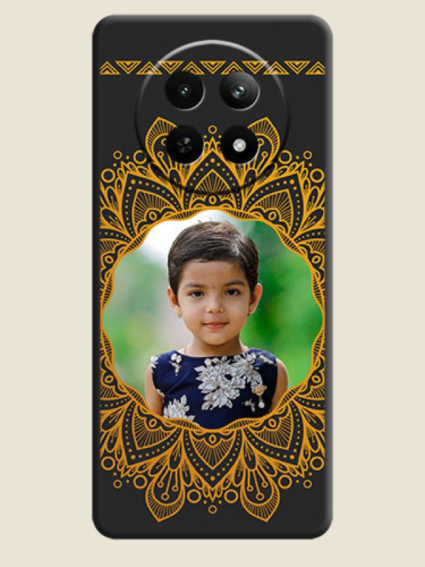 Custom Round Image with Floral Design - Photo on Space Black Soft Matte Mobile Cover - Realme Narzo N65 5G