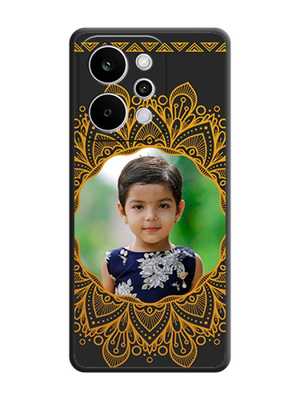 Custom Round Image with Floral Design On Space Black Custom Soft Matte Mobile Back Cover - Realme Narzo Power 5G