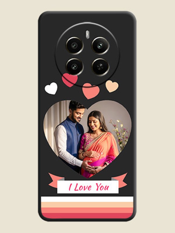 Custom Love Shaped Photo with Colorful Stripes on Personalised Space Black Soft Matte Cases - Realme P1 5G