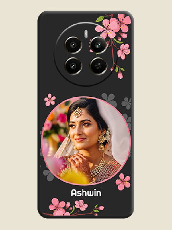 Custom Round Image with Pink Color Floral Design - Photo on Space Black Soft Matte Back Cover - Realme P1 5G