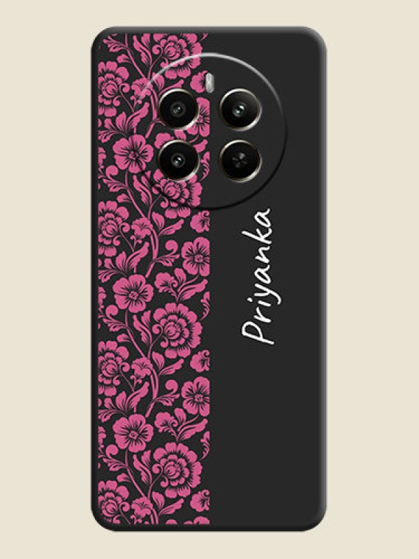 Custom Pink Floral Pattern Design With Custom Text On Space Black Personalized Soft Matte Phone Covers - Realme P1 5G