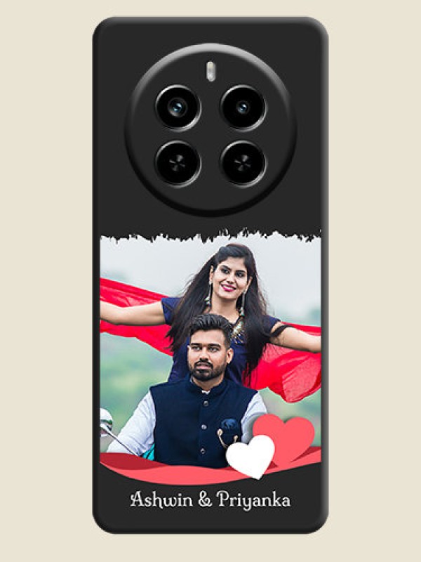 Custom Pin Color Love Shaped Ribbon Design with Text On Space Black Custom Soft Matte Mobile Back Cover - Realme P1 Pro 5G