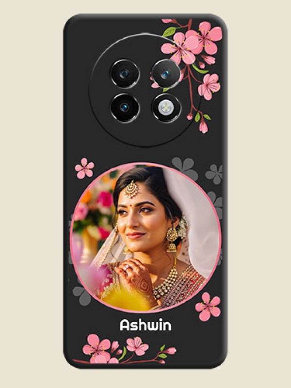 Custom Round Image with Pink Color Floral Design on Photo On Space Black Custom Soft Matte Mobile Back Cover - Realme P1 Speed 5G