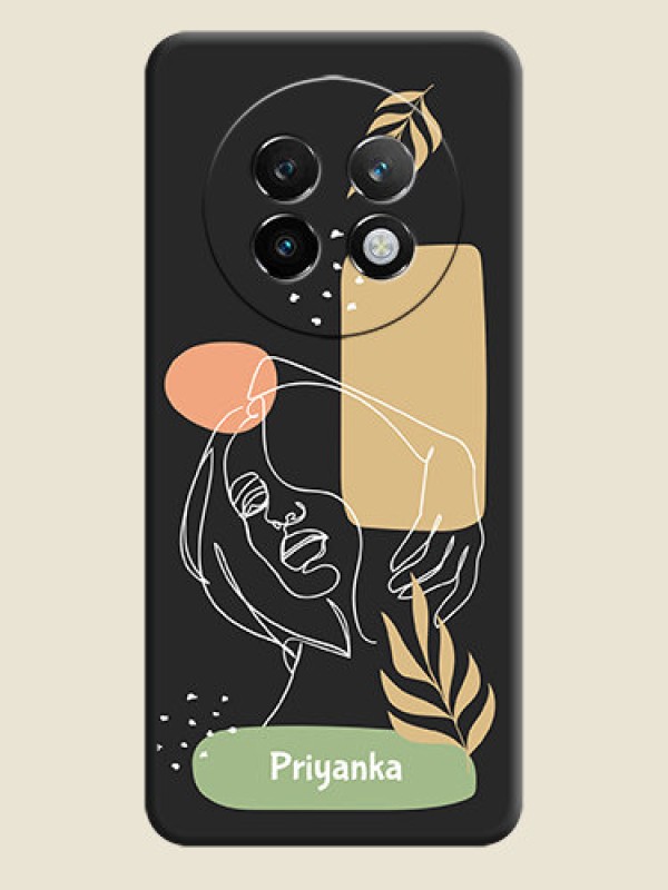 Custom Custom Text With Line Art Of Women & Leaves Design On Space Black Custom Soft Matte Mobile Back Cover - Realme P1 Speed 5G