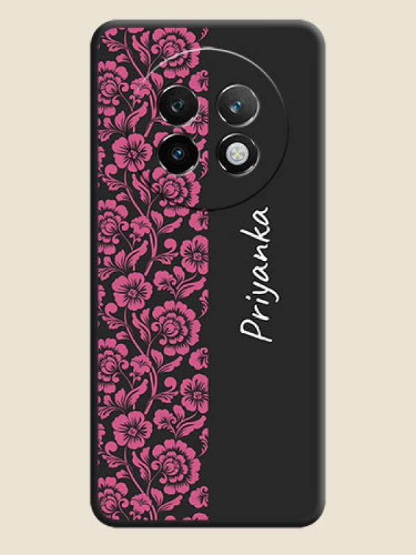 Custom Pink Floral Pattern Design With Custom Text On Space Black Custom Soft Matte Mobile Back Cover - Realme P1 Speed 5G