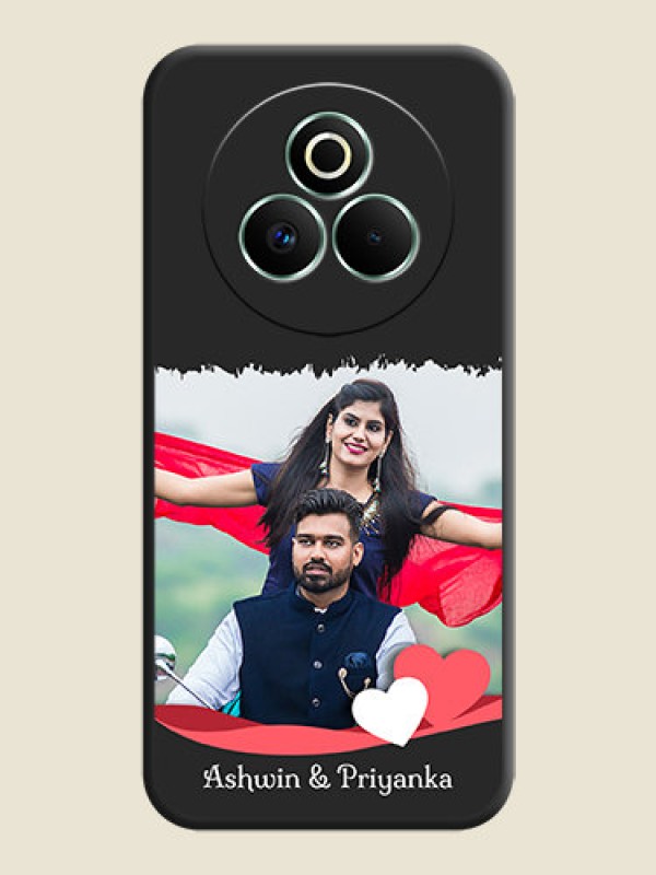 Custom Pin Color Love Shaped Ribbon Design with Text On Space Black Custom Soft Matte Mobile Back Cover - Realme P3 Pro 5G