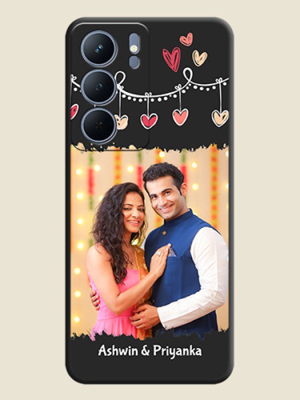 Custom Pink Love Hangings with Name On Space Black Custom Soft Matte Mobile Back Cover - Realme P3x 5G