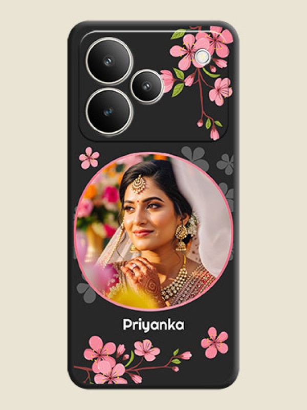 Custom Round Image with Pink Color Floral Design on Photo On Space Black Custom Soft Matte Mobile Back Cover - Realme P4 5G