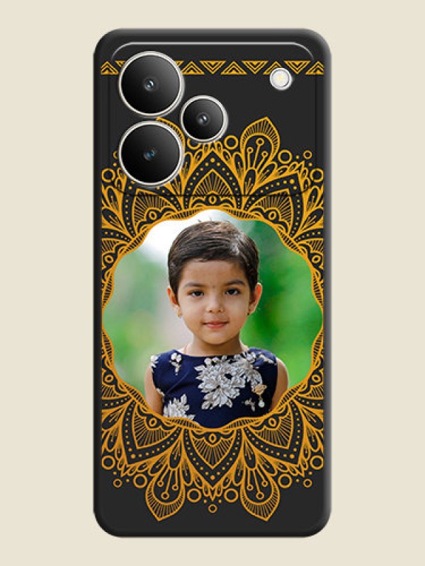 Custom Round Image with Floral Design On Space Black Custom Soft Matte Mobile Back Cover - Realme P4 5G